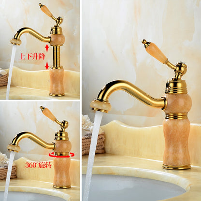 Retro Vintage Height-Adjustable Swivel Spout Bathroom Faucet, Single-Handle Single-Hole Brass Faucet, Gold / White / Black
