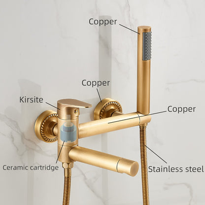 Wall-Mount Bathtub Faucet with Handheld Shower, Vintage Single-Handle Tub Filler, Antique Brass / Rustic Nickel