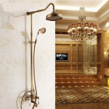 Oil-Rubbed Bronze Rainfall Exposed Tub Shower System, Traditional Wall-Mount Dual-Handle Faucet with Handheld Shower