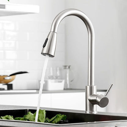 Stainless Steel Pull-Down Kitchen Faucet, Single-Handle Modern High-Arc Faucet