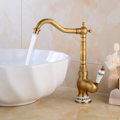 Vintage Ceramic Single-Handle Vessel Faucet, High Arc Swivel Bathroom Faucet, Antique Brass / Chrome / Polished Gold