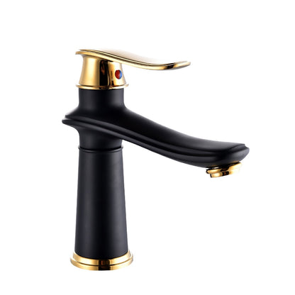 Contemporary Single-Hole Bathroom Sink Faucet, Single-Handle Brass Basin Faucet, Black / Gold / White