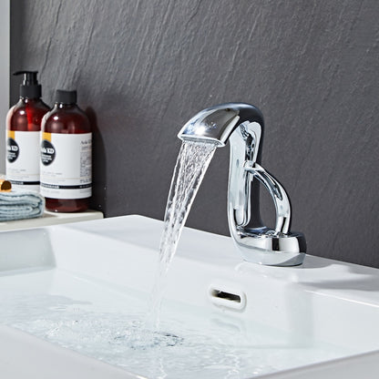 Modern Waterfall Single-Hole Bathroom Faucet, Single-Handle Brass Body Faucet, Matte Black / Brushed Nickel / Chrome / Matte White