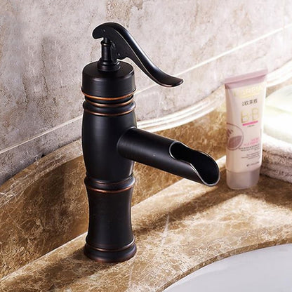 Traditional Waterfall Oil-Rubbed Bronze Bathroom Faucet, Single-Handle Single-Hole Brass Faucet