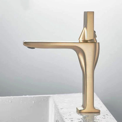 Brushed Gold Modern Bathroom Sink Faucet, Single-Hole Single-Handle Brass Faucet