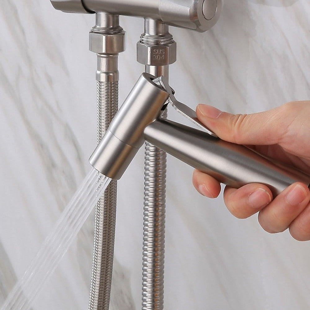 Stainless Steel Handheld Bidet Sprayer Faucet, Wall-Mount Single-Handle Toilet Shattaf with T-Valve / Flexible Hose