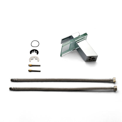 Chrome Contemporary Bathroom Faucet, Single-Handle Glass Waterfall Spout Faucet
