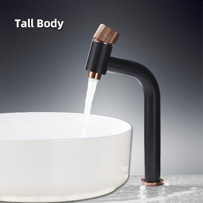 Modern Single-Hole Bathroom Faucet, Single-Handle Brass Vanity Faucet with Knurled Handle, Matte Black / Brushed Gold / Rose Gold