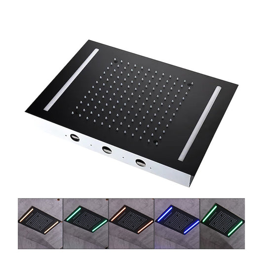 Lagomel rain shower head in matte black, set in a Contemporary bathroom