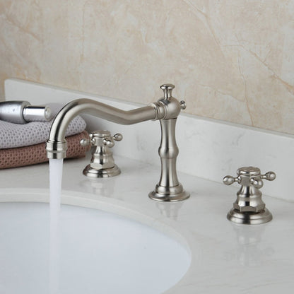 Traditional Brass Widespread Bathroom Faucet, Dual Cross Handle Vanity Faucet, Antique Brass / Brushed Nickel / Chrome / Oil-Rubbed Bronze / Matte Black