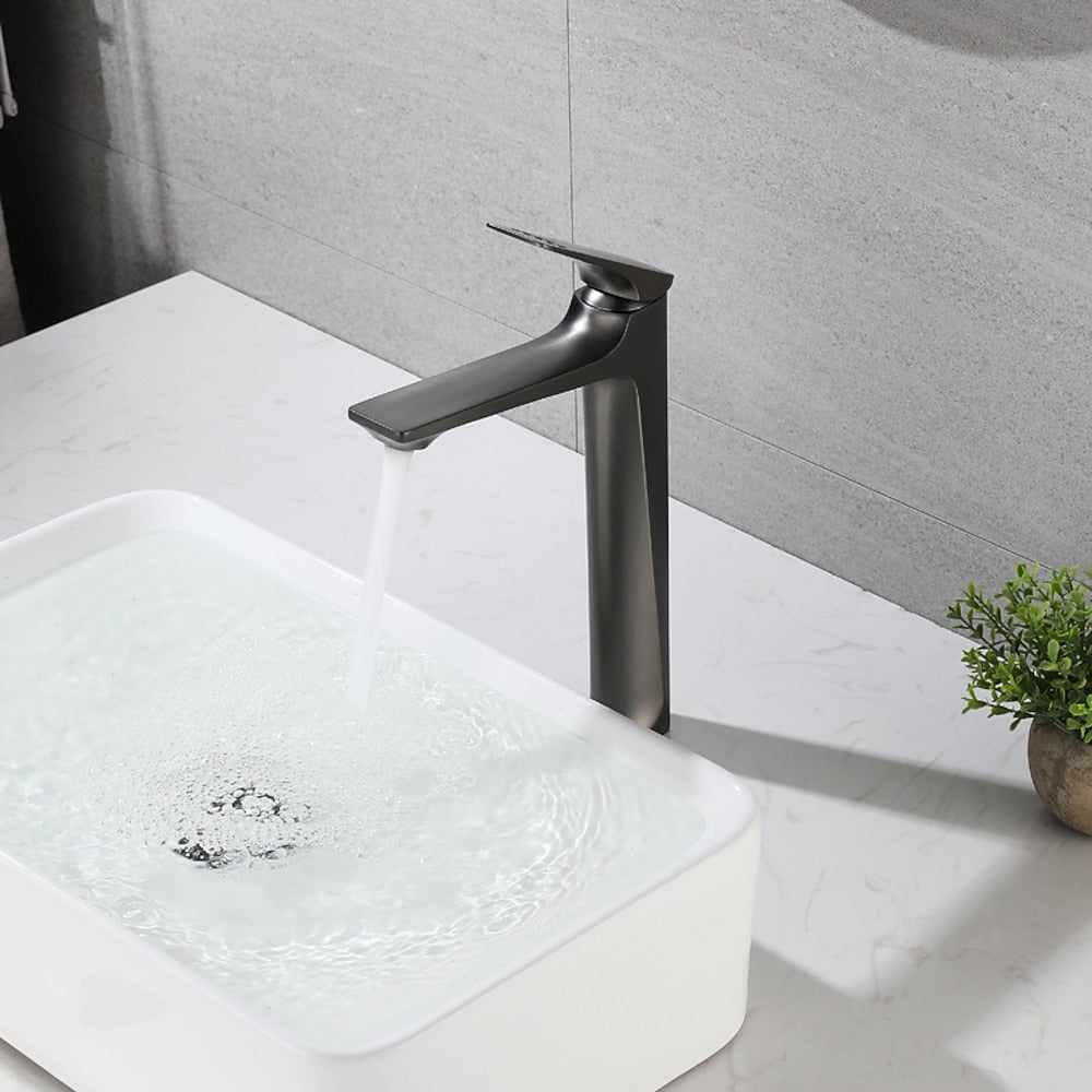 Modern Single-Hole Vessel Sink Faucet, Single-Handle Tall Bathroom Faucet, Brushed Gold / Matte Black / Chrome / Matte White / Gunmetal