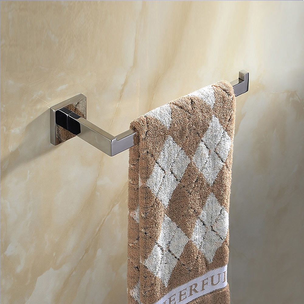 Chrome Wall-Mounted Stainless Steel Bathroom Hardware Set, 4-Piece Bathroom Accessory Kit with Double Towel Bar / Toilet Paper Holder / Robe Hook / Towel Holder