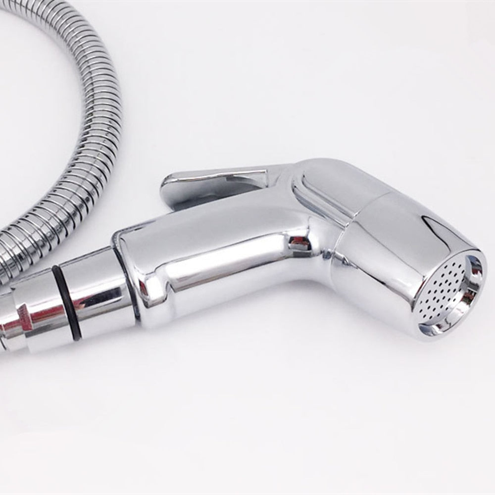 Chrome Handheld Bidet Sprayer, Single-Handle Wall-Mount Toilet Faucet with Hose / Bracket