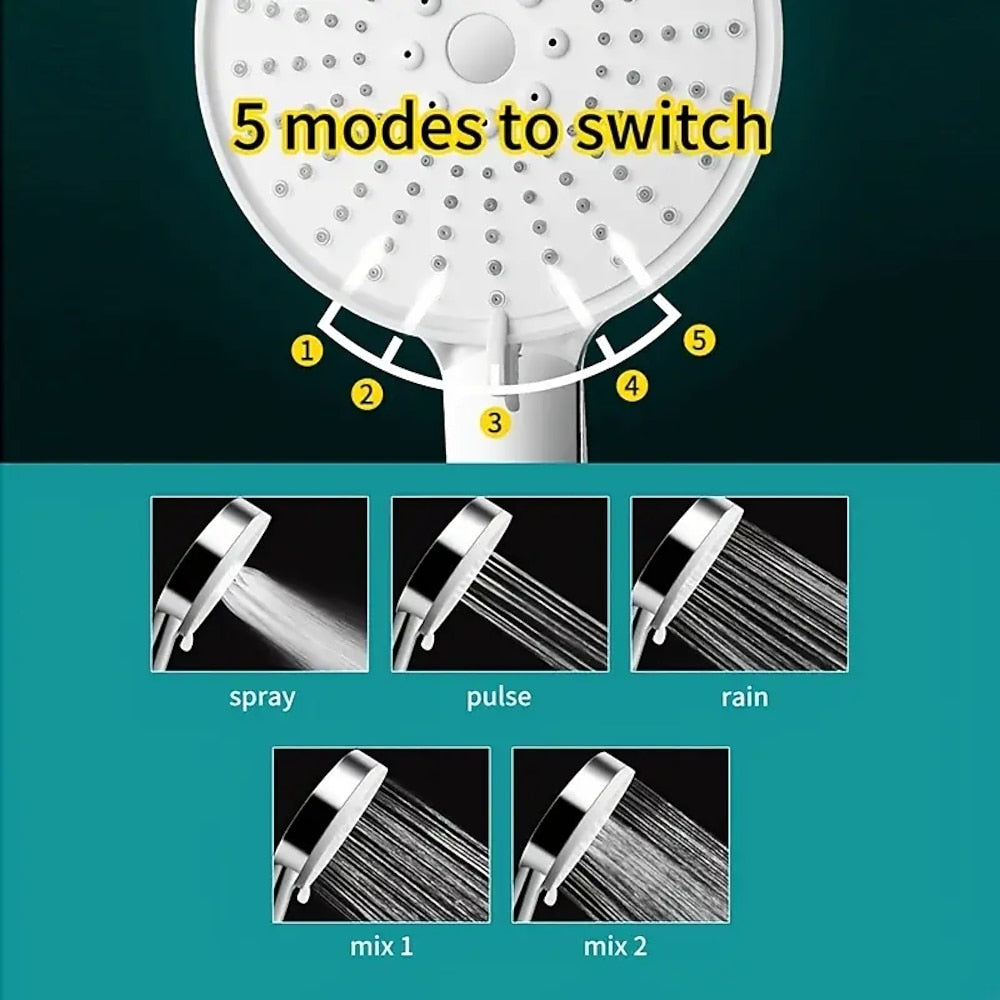 Modern 5-Mode High Pressure Handheld Shower Head, Adjustable Water Saving Showerhead, Chrome / Matte Black