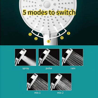 Modern 5-Mode High Pressure Handheld Shower Head, Adjustable Water Saving Showerhead, Chrome / Matte Black