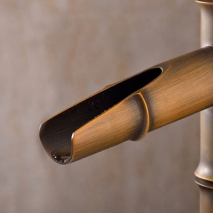 Antique Brass Vintage Single-Hole Faucet, Single-Handle Bamboo Vessel Sink Faucet