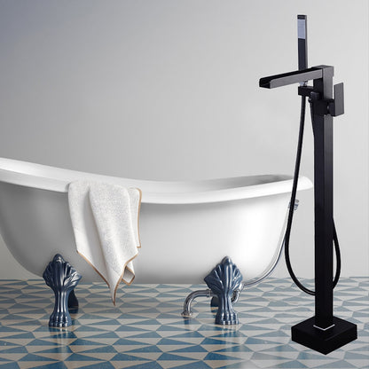 Modern Waterfall Freestanding Tub Filler, Single-Handle Tub Faucet with Handheld Shower