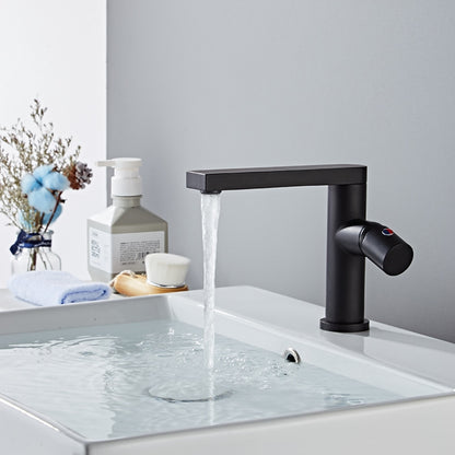 Modern Brass Single-Hole Bathroom Faucet, Single-Handle Swivel Spout Faucet, Brushed Gold / Matte Black