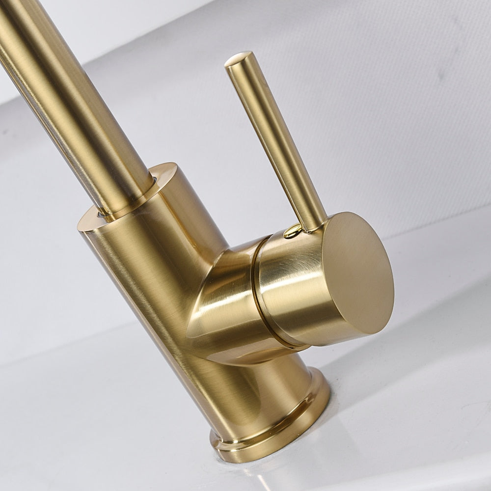 Brushed Gold 360-Degree Swivel Kitchen Faucet, Single-Handle High Arc Faucet