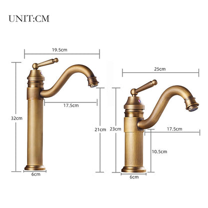 Antique Single-Hole Bathroom Faucet, Single-Handle Brass Faucet with Swivel Spout, Antique Brass / Oil-Rubbed Bronze / Brushed Nickel / Chrome / Polished Gold