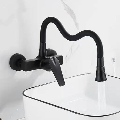 Matte Black Wall-Mount Kitchen Faucet, Single-Handle Bendable Spout Faucet