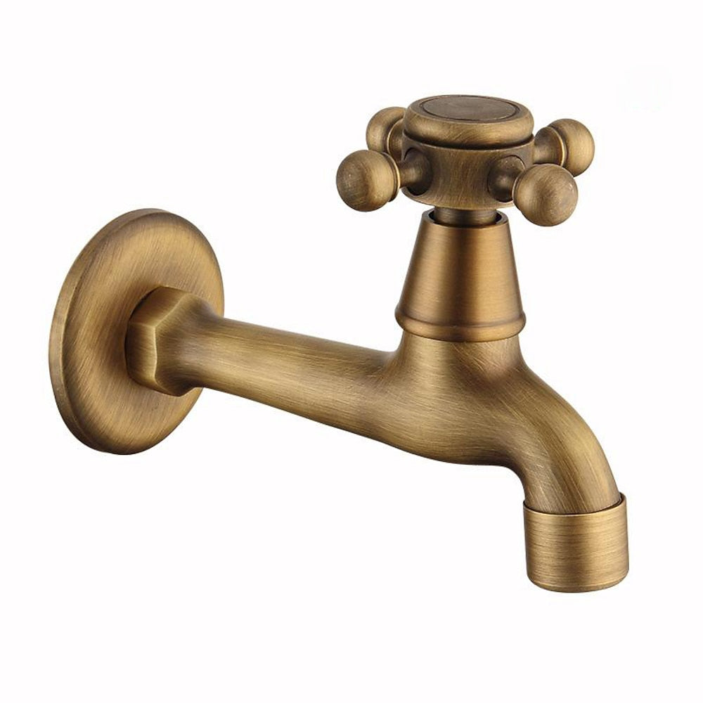 Vintage Brass Wall-Mount Washing Machine Faucet, Single-Cold Utility Laundry Faucet, Antique Brass / Matte Black