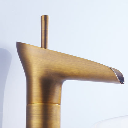 Waterfall High Arc Vessel Sink Faucet, Single-Handle Single-Hole Brass Faucet, Antique Brass / Brushed Gold / Oil-Rubbed Bronze / Brushed Nickel / Chrome