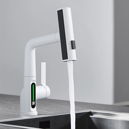 Modern LED Temperature Display Pull-Out Bathroom Faucet, Single-Handle Swivel Faucet, Matte Black / Chrome / Matte White / Gunmetal