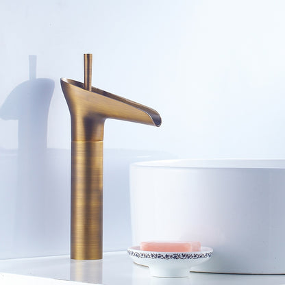 Waterfall High Arc Vessel Sink Faucet, Single-Handle Single-Hole Brass Faucet, Antique Brass / Brushed Gold / Oil-Rubbed Bronze / Brushed Nickel / Chrome