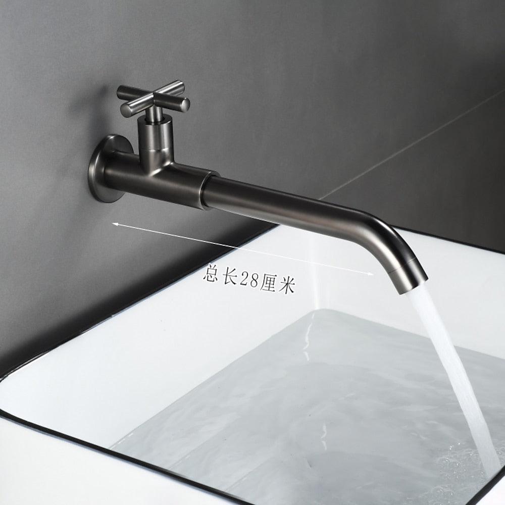 Wall-Mount Single-Hole Bathroom Faucet, Single Cross Handle Swivel Spout Faucet, Antique Brass / Matte Black / Chrome / Matte White / Polished Gold / Gunmetal