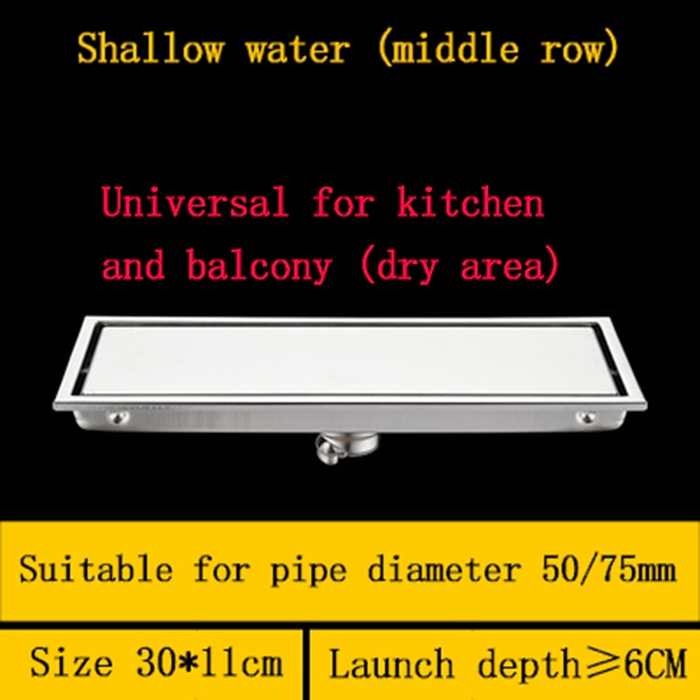 Stainless Steel Rectangular Linear Shower Floor Drain, Dual-Use Tile Insert Drain for Bathroom