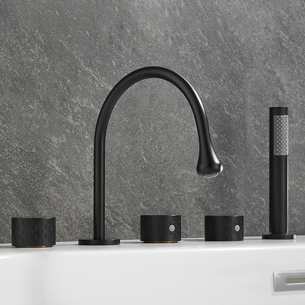 High-Arc 5-Hole Roman Tub Faucet, Three-Handle Tub Filler Faucet with Handheld Shower