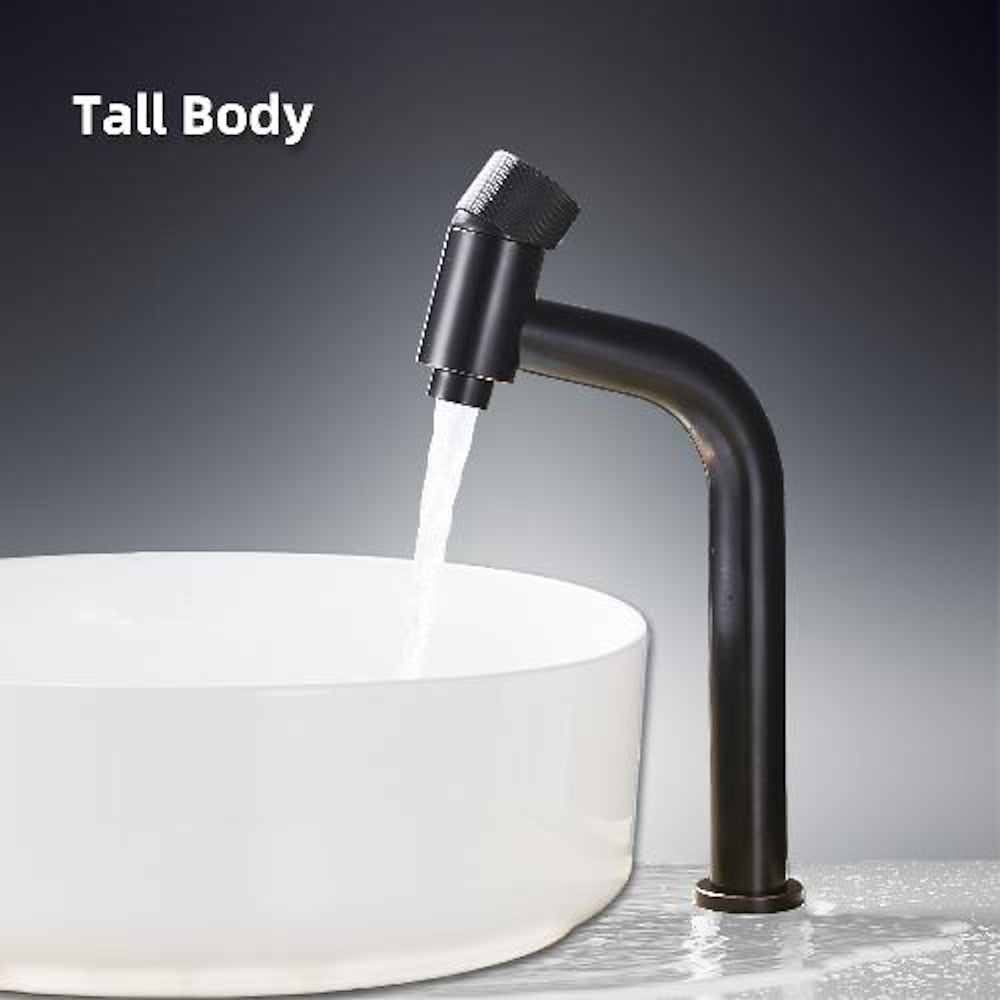 Modern Single-Hole Bathroom Faucet, Single-Handle Brass Vanity Faucet with Knurled Handle, Matte Black / Brushed Gold / Rose Gold