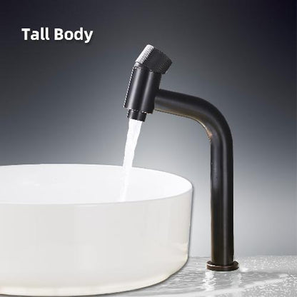 Modern Single-Hole Bathroom Faucet, Single-Handle Brass Vanity Faucet with Knurled Handle, Matte Black / Brushed Gold / Rose Gold
