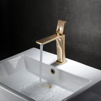 Brushed Gold Modern Bathroom Sink Faucet, Single-Hole Single-Handle Brass Faucet