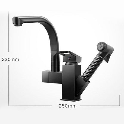Modern Single-Handle Kitchen Faucet, Swivel Spout Faucet with Pull-Out Sprayer, Matte Black / Chrome
