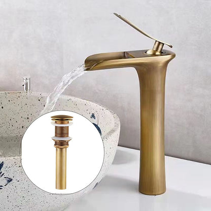 Waterfall Single-Hole Bathroom Faucet, Modern Single-Handle Sink Faucet with Pop-Up Drain