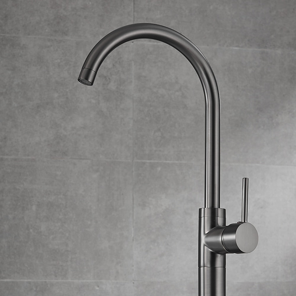 Gunmetal Contemporary Freestanding Tub Faucet, Single-Handle Brass Faucet, High Arc Spout Faucet