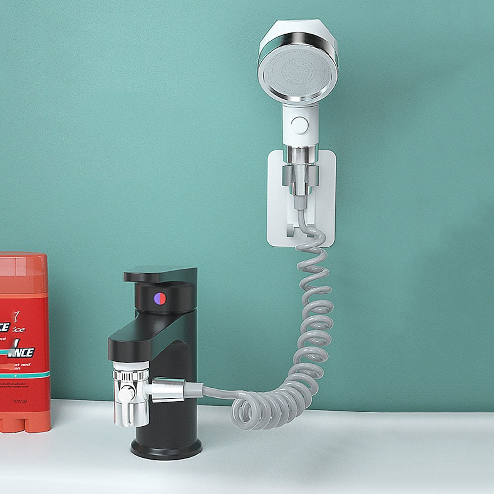 One-Key Stop Matte White Handheld Shower Faucet Extension Set, Wall-Mount Basin Sprayer with Coiled Hose