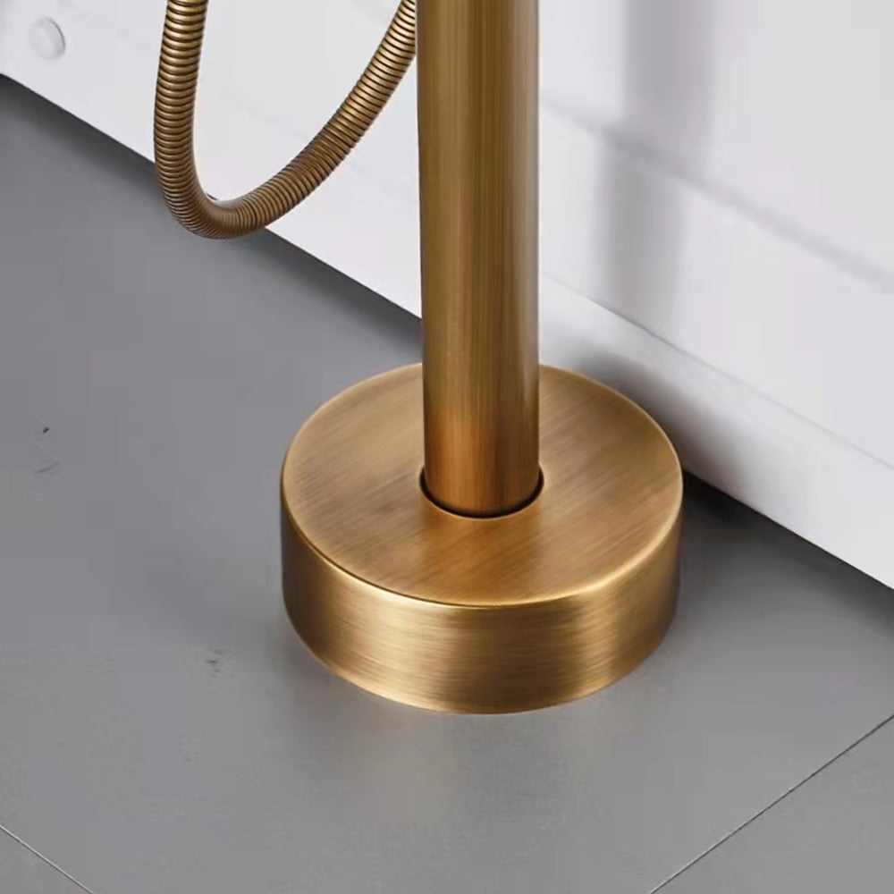 Floor-Mount Freestanding Tub Filler Faucet, Single-Handle High Arc Swivel Spout Faucet with Handheld Shower, Antique Brass / Matte Black