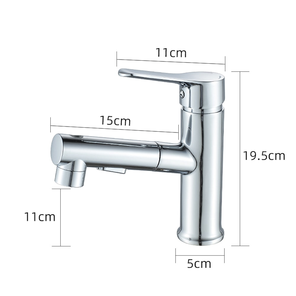 Modern Pull-Out Spray Bathroom Faucet, Single-Handle Brass Faucet, Matte Black / Chrome