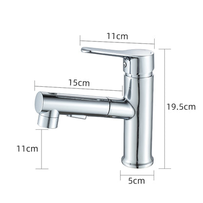Modern Pull-Out Spray Bathroom Faucet, Single-Handle Brass Faucet, Matte Black / Chrome