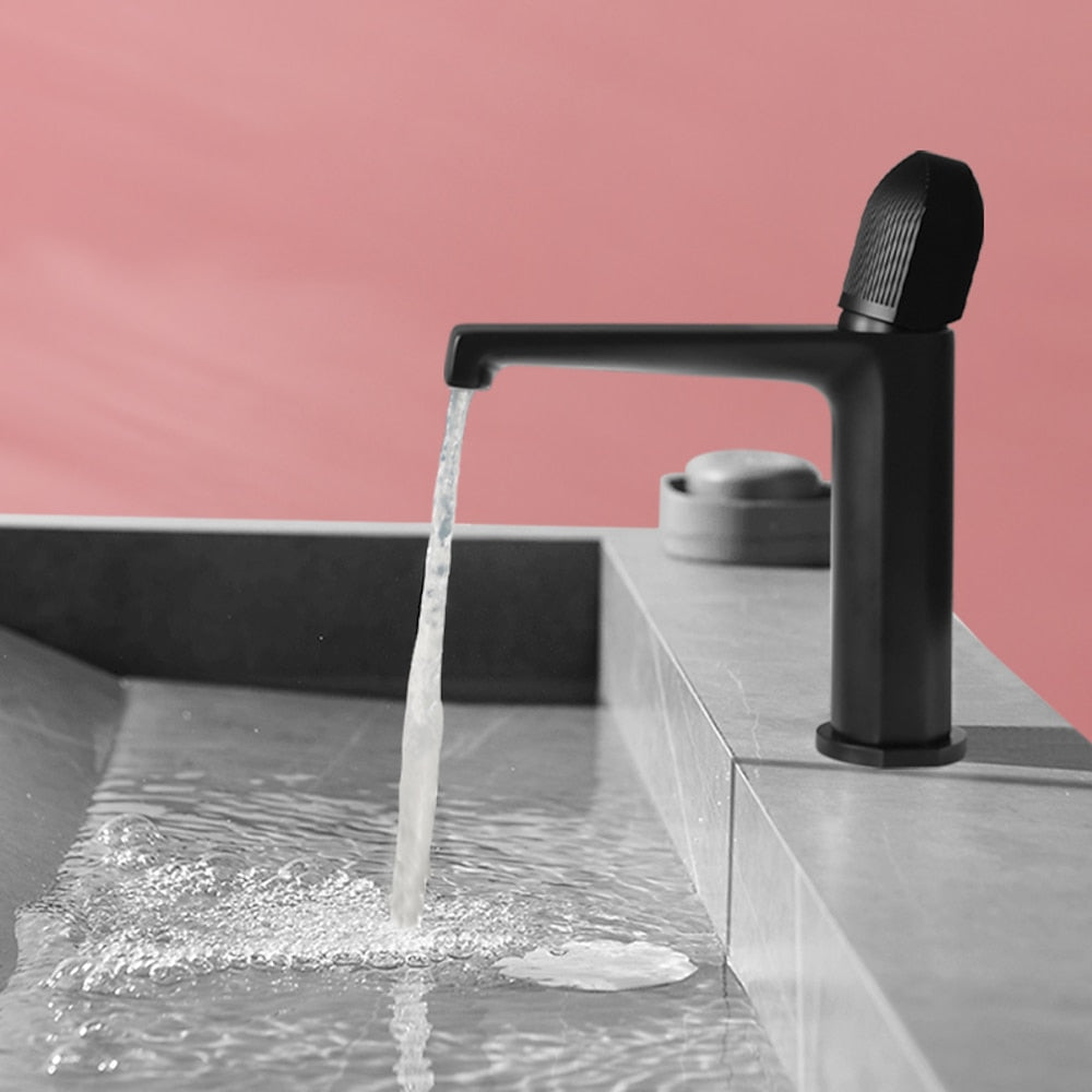 Waterfall Bathroom Faucet, Modern Single-Handle Brass Sink Faucet, Matte Black / Gunmetal / Matte White / Chrome / Brushed Gold