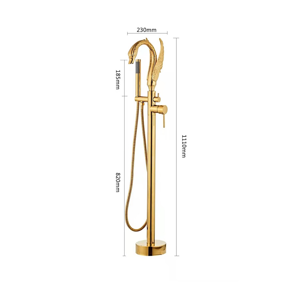 Swan-Design Freestanding Tub Filler Faucet, Single-Handle Bathroom Bathtub Faucet with Handheld Shower, Chrome / Polished Gold / Matte Black