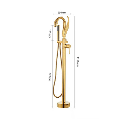 Swan-Design Freestanding Tub Filler Faucet, Single-Handle Bathroom Bathtub Faucet with Handheld Shower, Chrome / Polished Gold / Matte Black