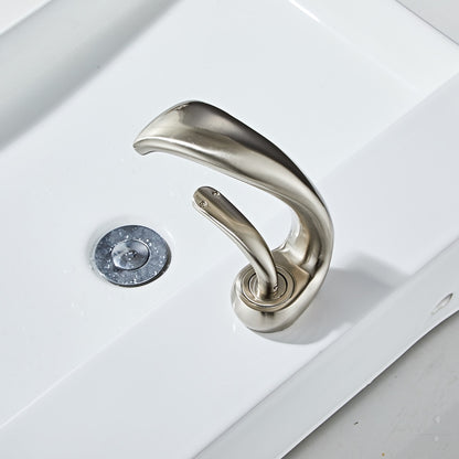 Modern Waterfall Single-Hole Bathroom Faucet, Single-Handle Brass Body Faucet, Matte Black / Brushed Nickel / Chrome / Matte White