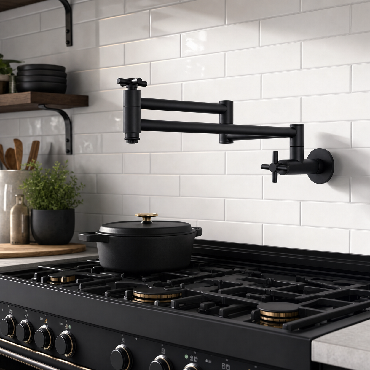 Wall-Mount Single Hole Commercial Pot Filler Faucet, Matte Black