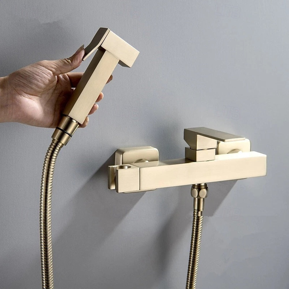 Wall-Mount Self-Cleaning Bidet Faucet, Single-Handle Two-Hole Faucet with Handheld Sprayer, Brushed Gold / Chrome / Gunmetal / Matte Black / Rose Gold