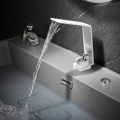 Waterfall Single-Hole Bathroom Faucet, Single-Handle Brass Faucet, Matte Black / Matte White / Chrome / Gunmetal