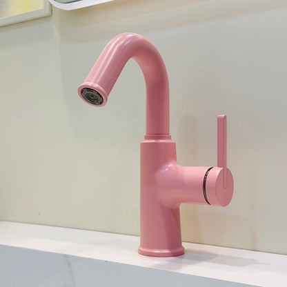 Modern High-Arc Bathroom Faucet, Single-Handle Single-Hole Faucet, Multi- / Green / White / Yellow / Pink / Gray / Silver